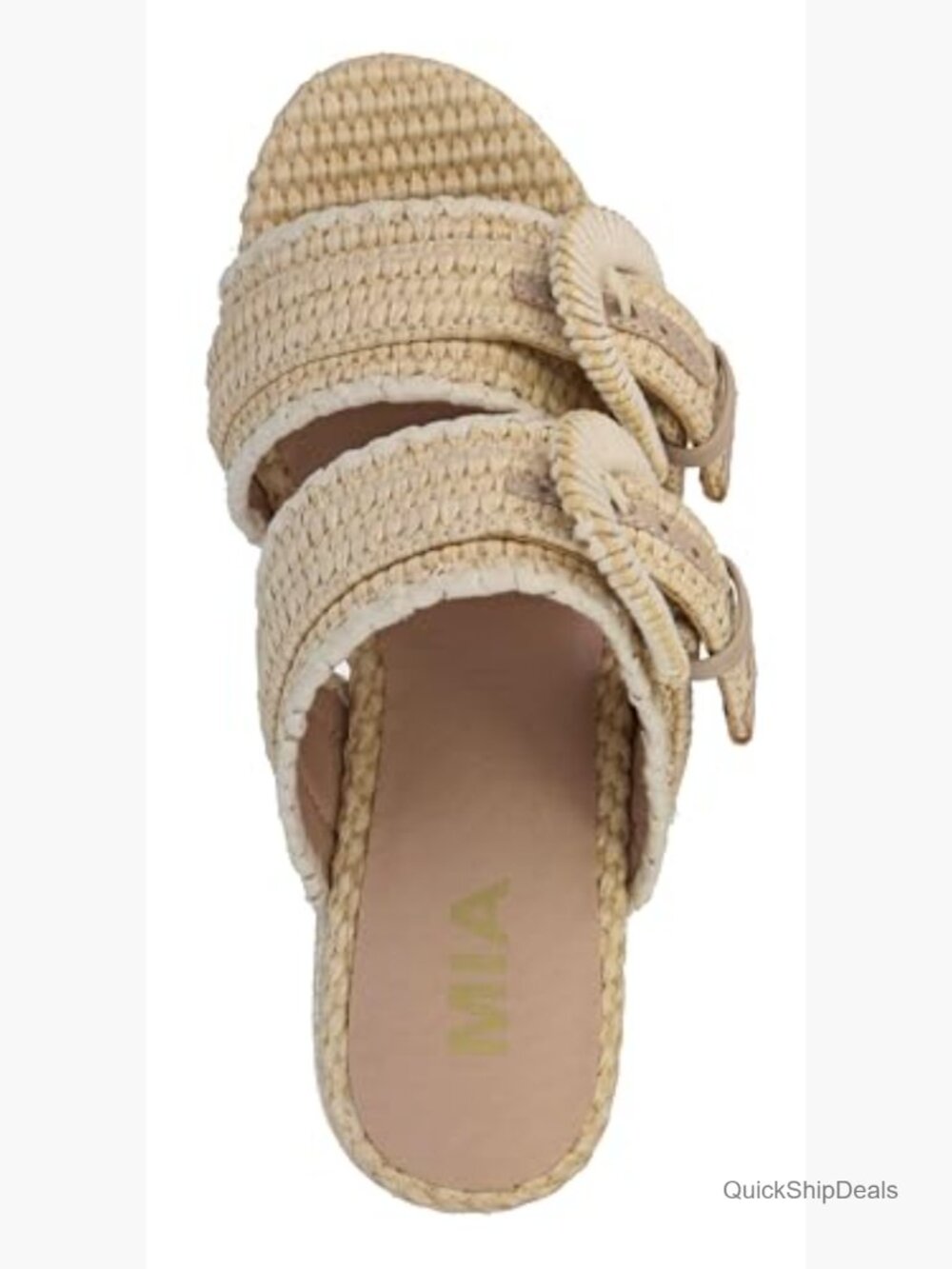 Women's Heeled Sandals Platform Block Heel Raffia Vegan Leather 3.7in - Picture 6 of 7